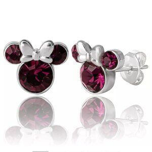 Disney Women’s Minnie Mouse Birthstone Stud Earrings - February - Amethyst